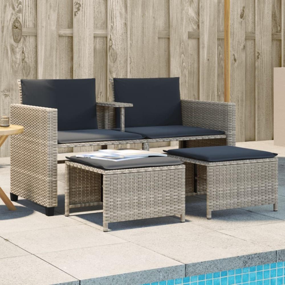 vidaXL Gartensofa 2-Sitzer mit Tisch und Hockern Hellgrau Poly Rattan 368421 Bild 1