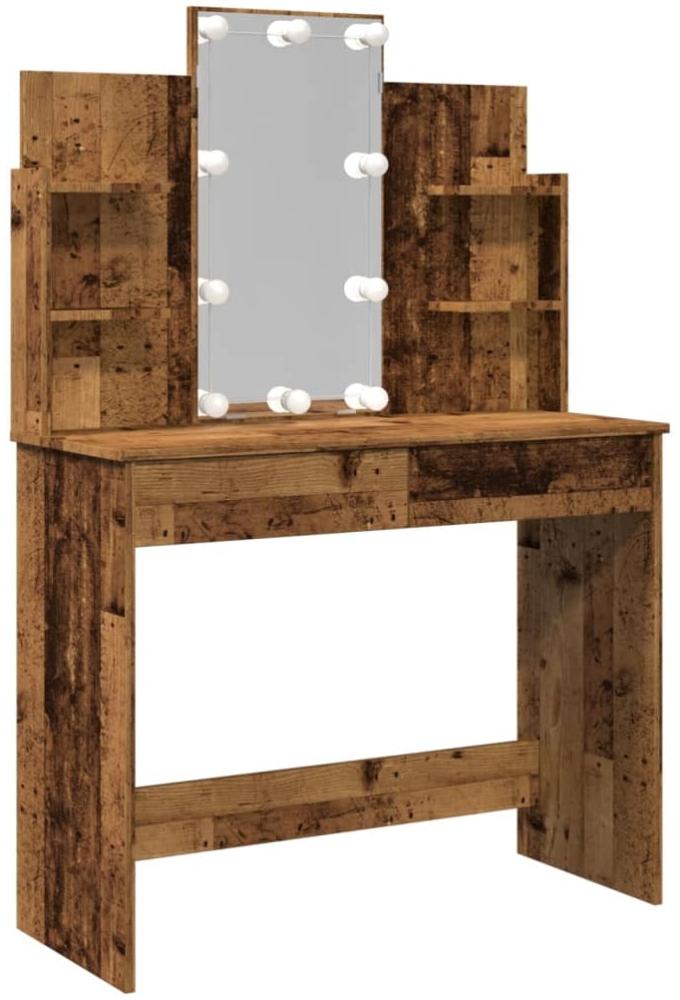 Schminktisch mit LED-Leuchten Altholz-Optik 96 x 40 x 142 cm Bild 1