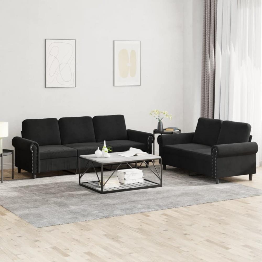 vidaXL 2-tlg. Sofagarnitur mit Kissen Schwarz Samt 3202255 Bild 1