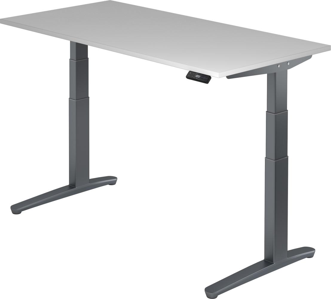 bümö elektrisch höhenverstellbarer Schreibtisch 160x80 cm mit Memory-Steuerung - Design Schreibtisch höhenverstellbar elektrisch, elektrischer Schreibtisch grau, Gestell graphit, XBHM16-5-GG Bild 1