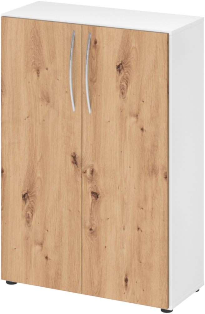 bümö Mehrzweckschrank 80cm breit, Aktenschrank o. Schuhschrank klein, Schrank mit Regal, Kommode in Weiß/Asteiche aus Holz, Vorratsschrank & Haushaltsschrank mit Metallgriffen, 4550-W-R-BM Bild 1