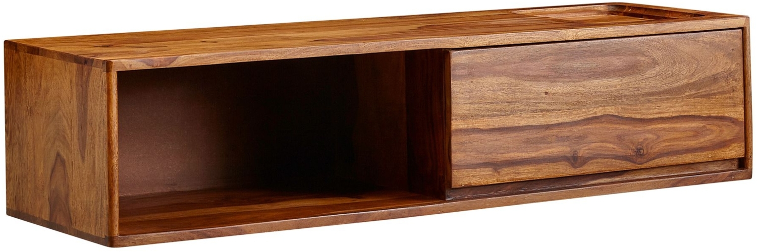 Lowboard Hängend Sheesham Massivholz 108x25x34 cm TV-Schrank Braun, Design Fernsehtisch mit Stauraum, Fernsehschrank Wand Modern, TV-Kommode Fernsehkommode zum Aufhängen Bild 1