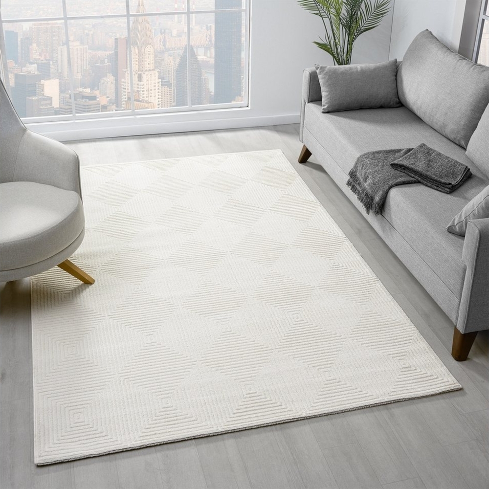 Vimoda Designteppich Teppich Wohnzimmer Boho Design 3D Raute Hoch-Tief-Effekt, Rechteckig, Höhe: 6 mm, Teppich 3D kariert für Esszimmer, Flur & Schlafzimmer Bild 1