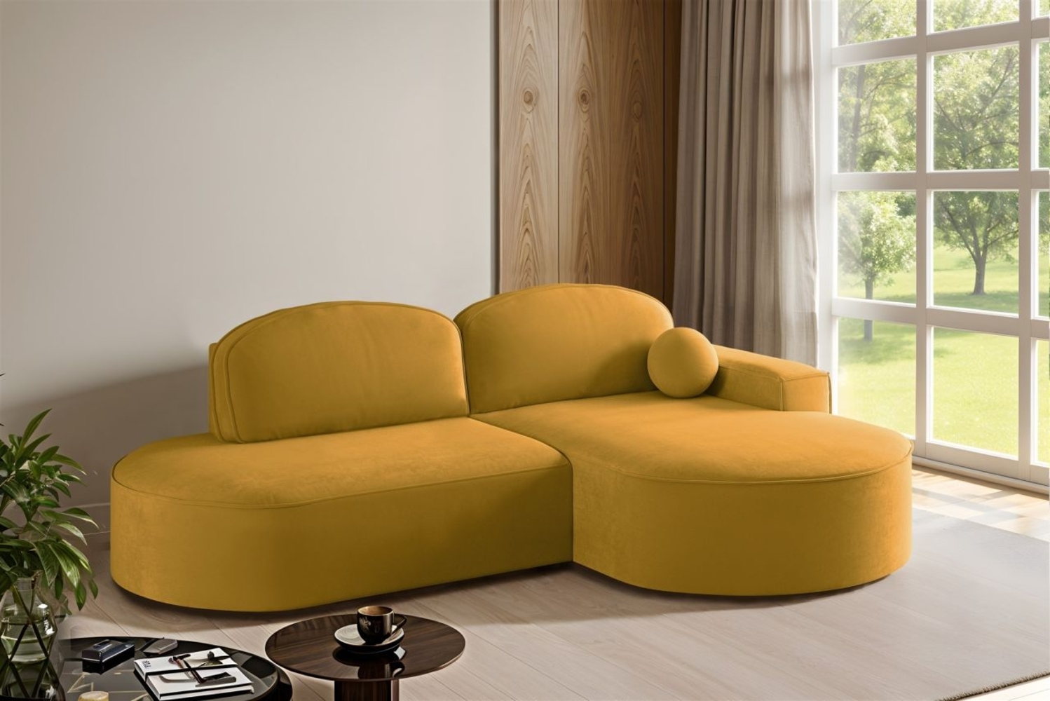 Ecksofa Schlafsofa Sofa GIRONA Stoff Salvador Honiggelb Ottomane Rechts Bild 1
