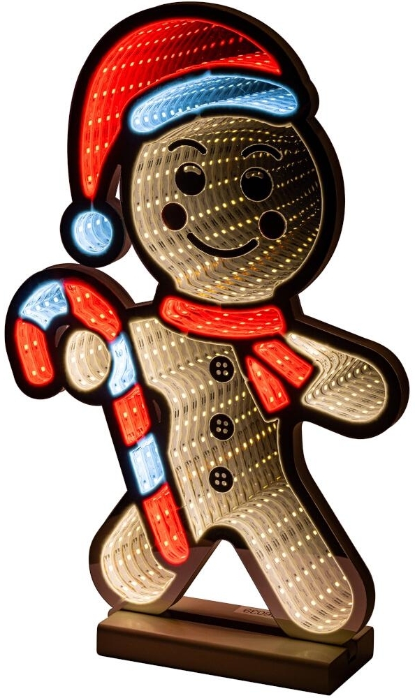 Lebkuchenmann „Infinity“ LED 40 cm mit Holzständer | Weihnachtsdeko mit Infinity-Effekt | 6/18h Timer | IP20 Adapter | LED Dekofigur Innenbereich energiesparend Bild 1