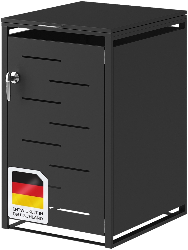 STEELSØN 'Diorus' Mülltonnenbox für 1 Tonne 240 Liter, graphitschwarz, Mülltonnenverkleidung aus Stahl mit Sichtstreifen, wetterfest, 116x80x69 cm, abschließbare Müllbox Bild 1