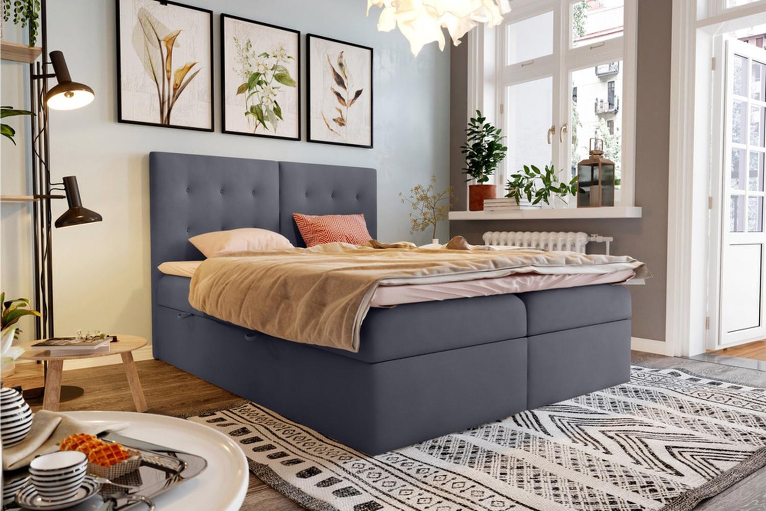 Stylefy Giustine Boxspringbett Dunkelgrau 160x200 cm Bild 1