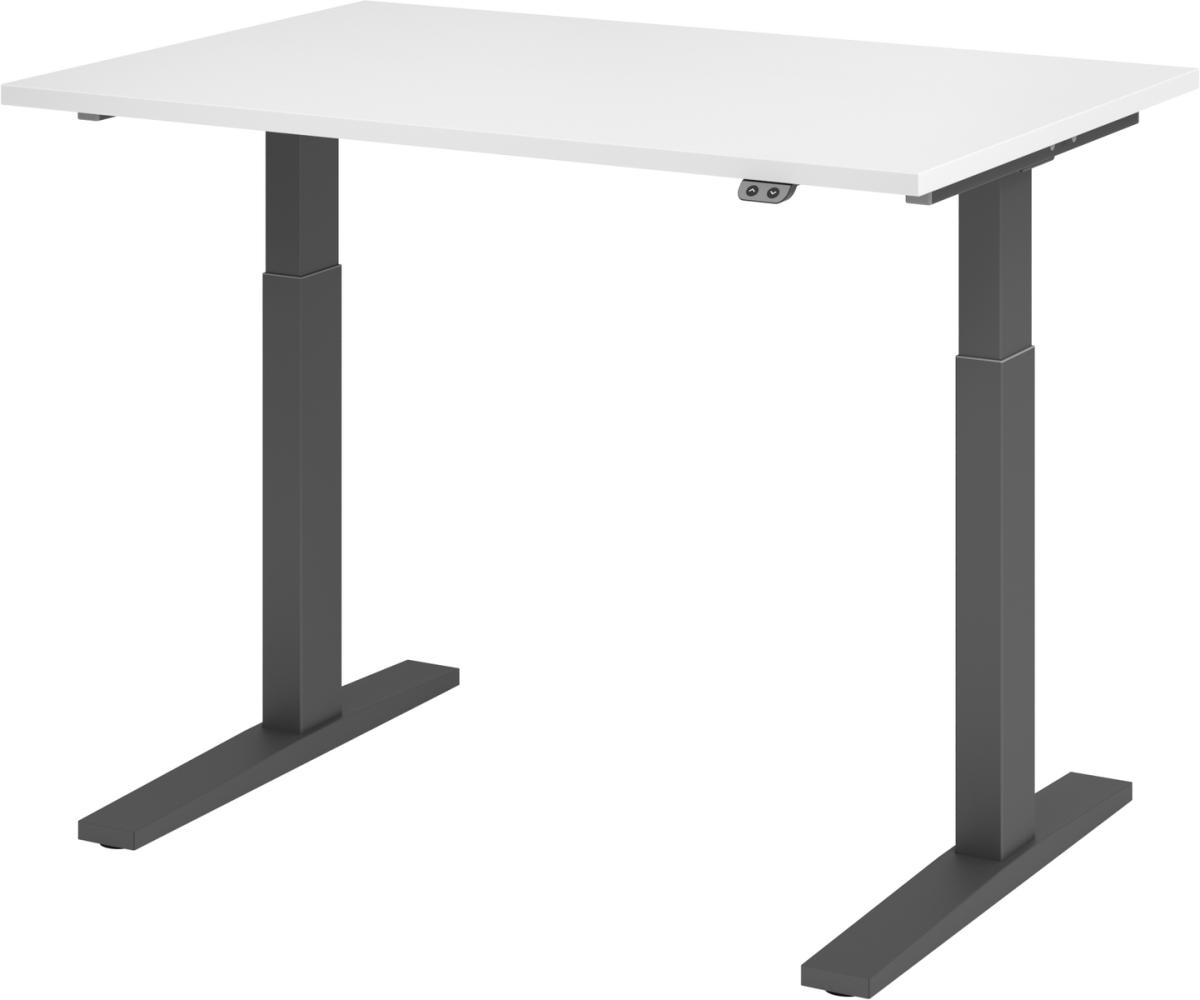 bümö elektrisch höhenverstellbarer Schreibtisch 120x80 cm in weiß, Gestell graphit - Schreibtisch höhenverstellbar elektrisch, elektrischer Schreibtisch & Gaming Tisch, XMKA-Serie Bürotisch, XMKA12-W-G Bild 1