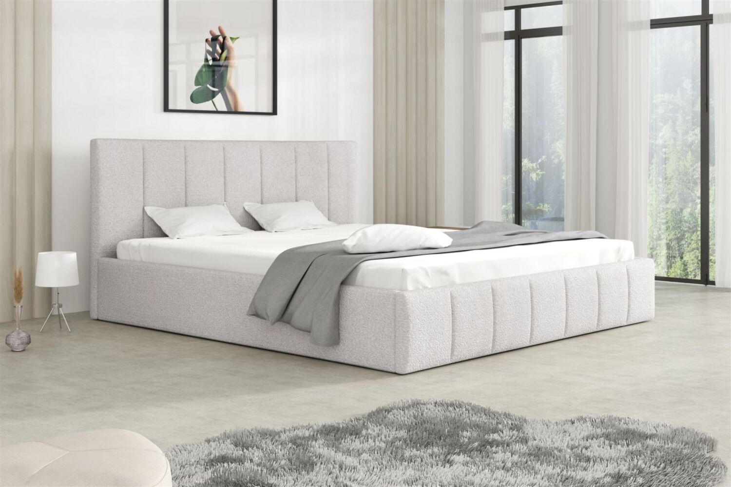Polsterbett Doppelbett DETROIT 140x200cm Stoff Freya Hellgrau Bild 1