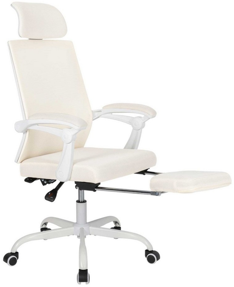 UEV Bürostuhl Ergonomisch, Schreibtischstuhl mit Fußstütze Atmungsaktiver Netzbezug (mit Kopfstütze Lordosenstütze Armlehnen, atmungsaktiver Stoff bis 136 kg), Drehstuhl aus Mesh, Höhenverstellbar neigbar bis 135° Bild 1