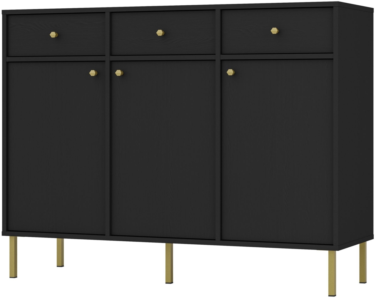 Selsey 'Oktio' Sideboard 3-türig mit 3 Schubladen, schwarz-graphit, ca. 95 x 125 x 41 cm Bild 1