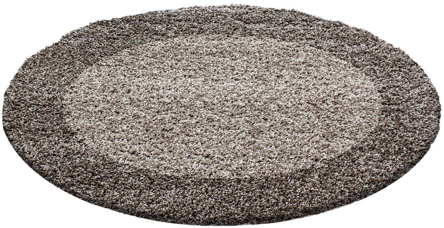 Hochflor Teppich Lux rund - 120 cm Durchmesser - Taupe Bild 1