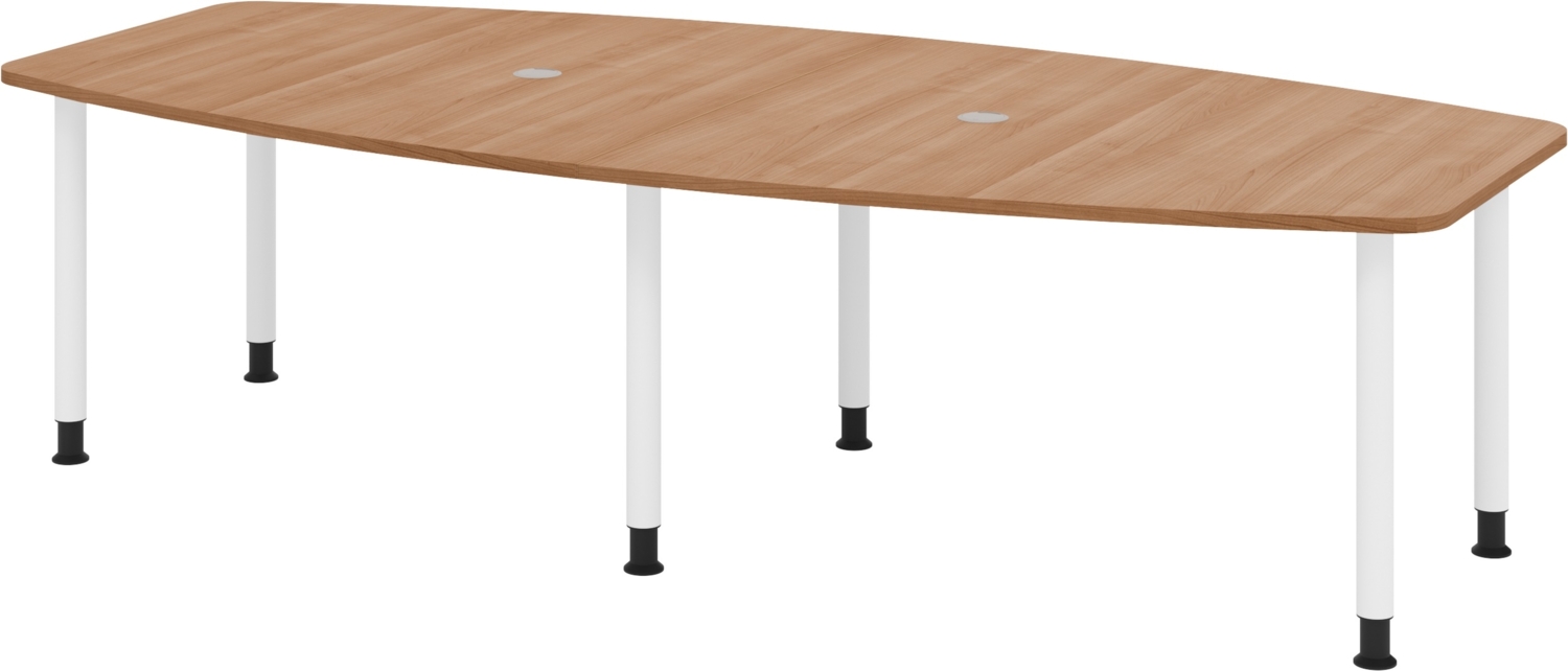 bümö Konferenztisch oval 280x130 cm großer Besprechungstisch in Nussbaum, Besprechungstisch mit Gestell in weiß, Meetingtisch für 10 Personen, XXL-Tisch für Besprechungsraum & Meeting, KT28C-N-W Bild 1