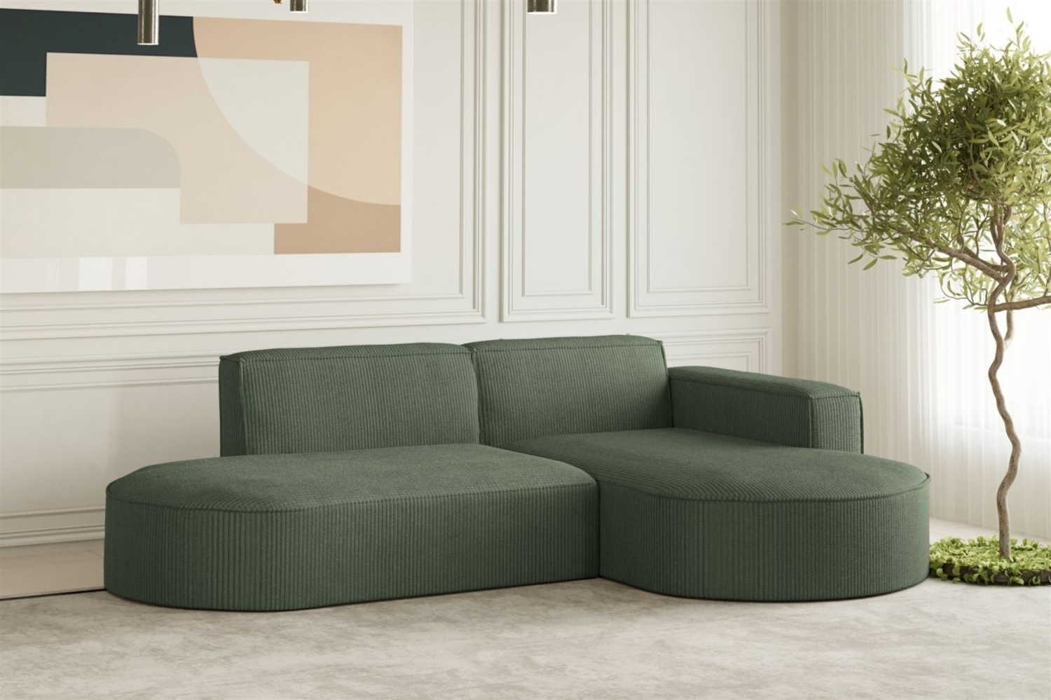 Ecksofa Designersofa PALMA XS in Stoff Scala Forest Ottomane Rechts Bild 1