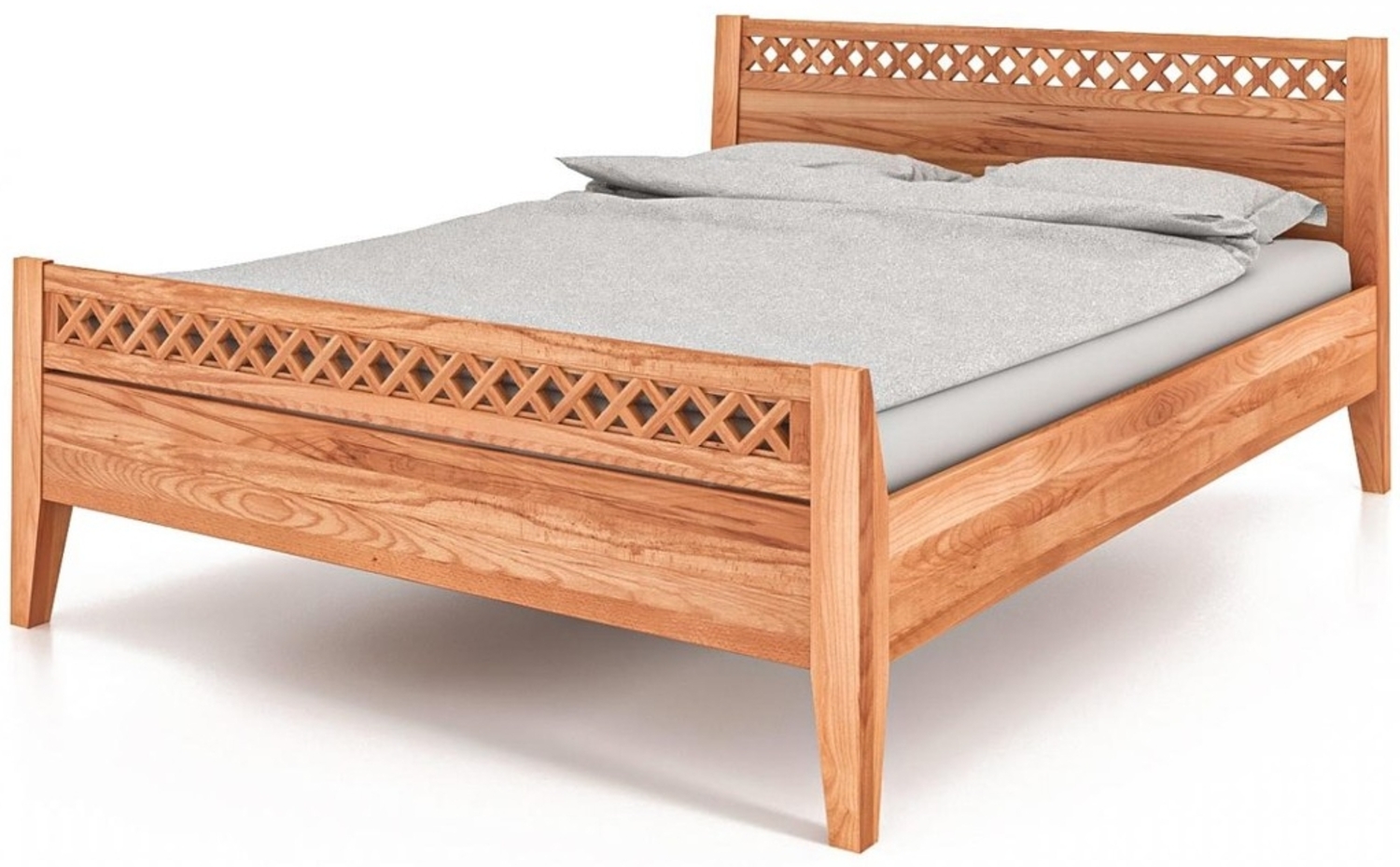 Bett Sydo 4 aus Kernbuche massiv 160x200 cm mit Holzkopfteil und hohem Fußteil Bild 1