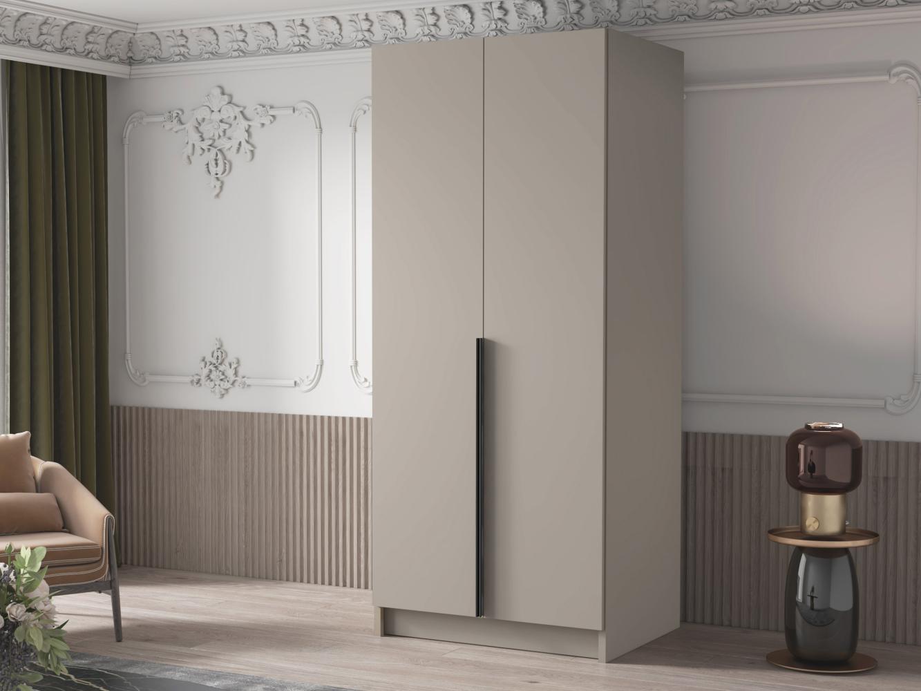 Drehtürenschrank Borton I, Kleiderschrank mit 2 Türen, Farbe: Cashmere + Schwarz, 100 x 215 x 58 cm Bild 1