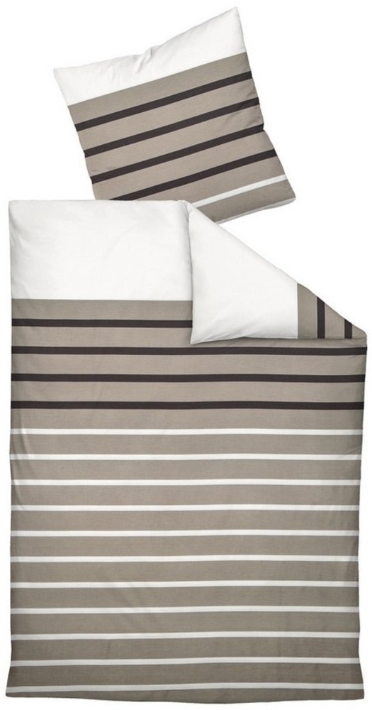 Janine Bettwäsche SINAL, Taupe, Braun, Weiß, 135 x 200 cm, Mako-Satin, 2 teilig, mit Reißverschluss Bild 1