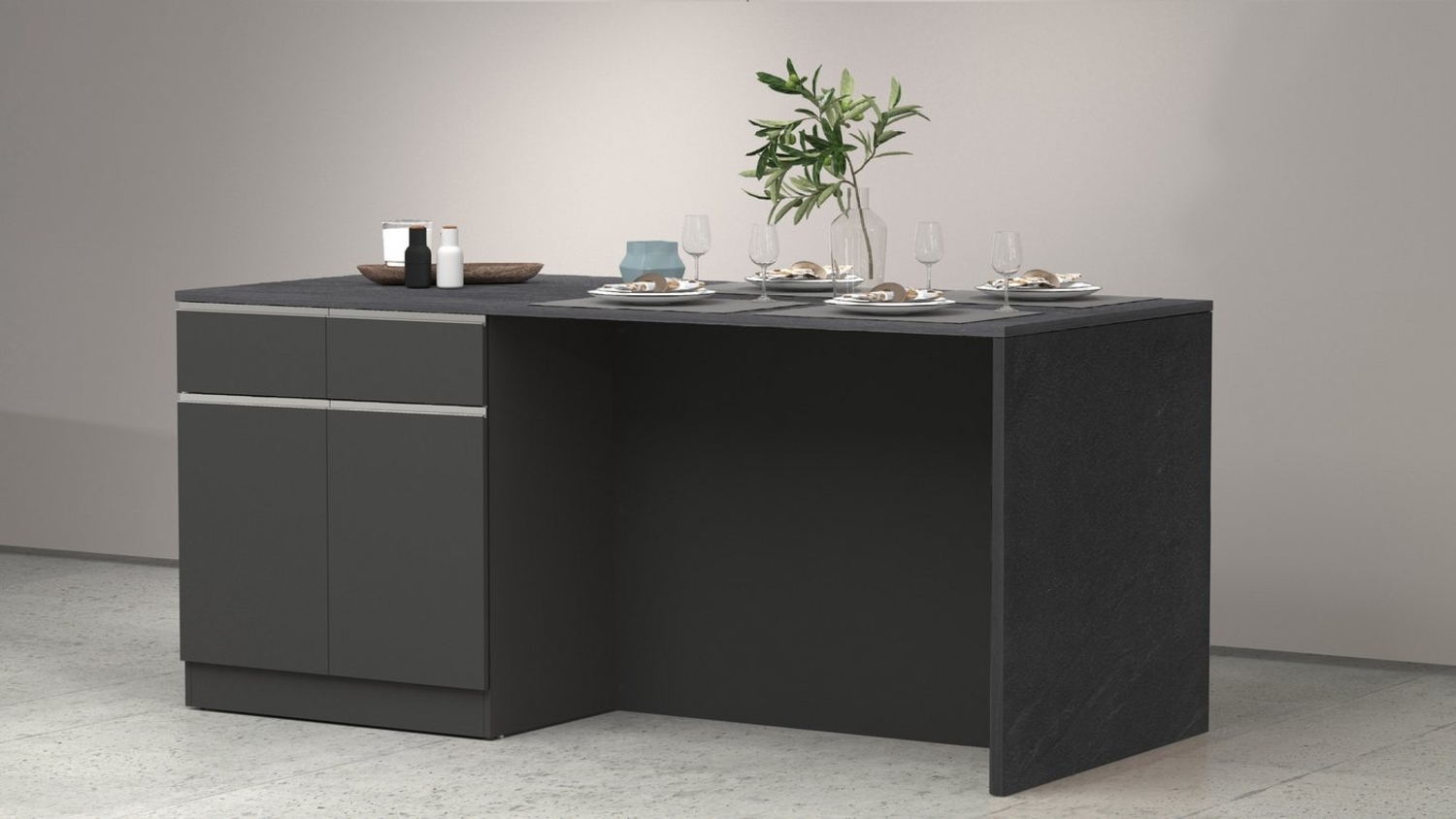 KOCHSTATION Kücheninsel Sole,Kochinsel,Küchenarbeitsblock,Inselküche,Arbeitsinsel, Breite 200 cm mit 4 Türen,4 Schubkästen, Aluminiumgriff Bild 1