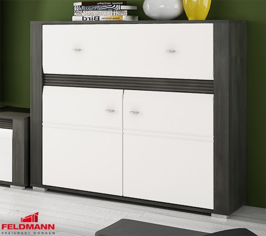 Kommode Sevilla Highboard 109cm 2-türig schwarzkiefer / MDF weiß Hochglanz Bild 1