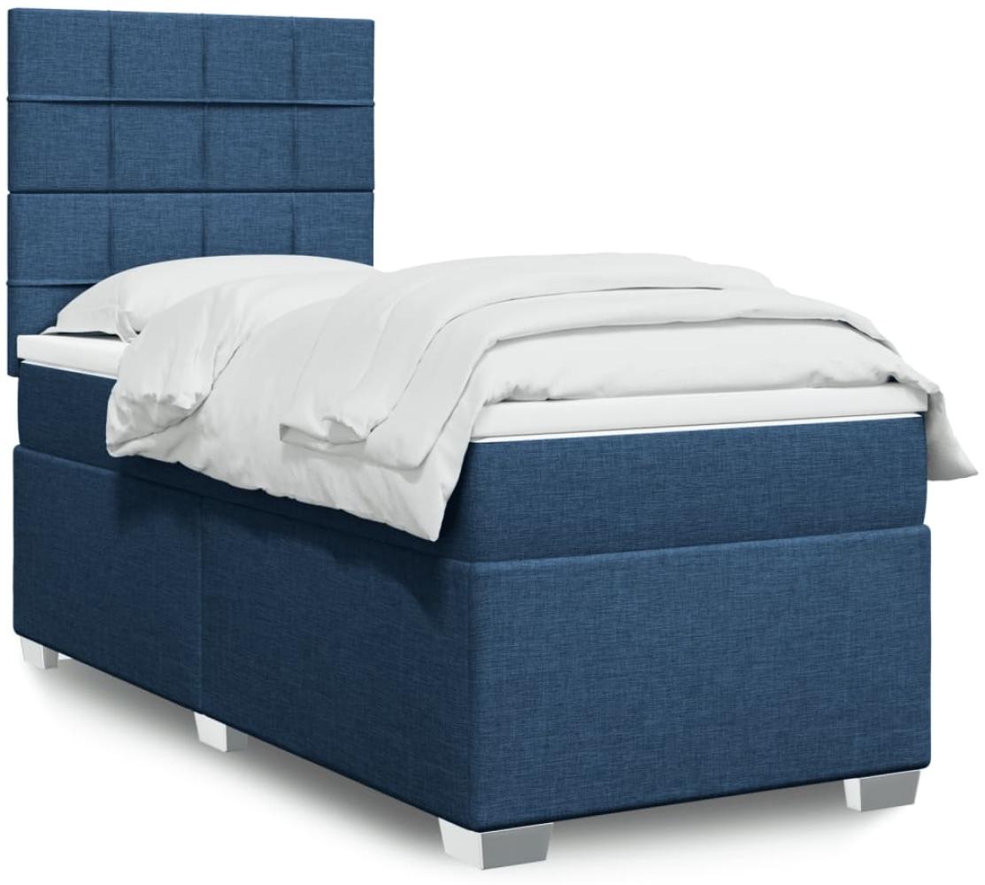 vidaXL Boxspringbett mit Matratze Blau 100x200 cm Stoff 3292705 Bild 1