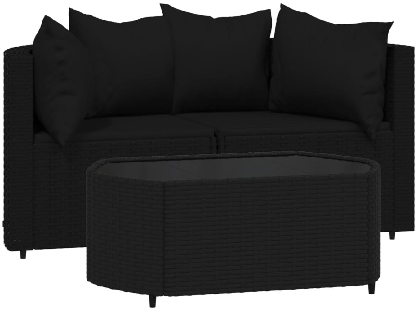 vidaXL 3-tlg. Garten-Lounge-Set mit Kissen Schwarz Poly Rattan 319791 Bild 1
