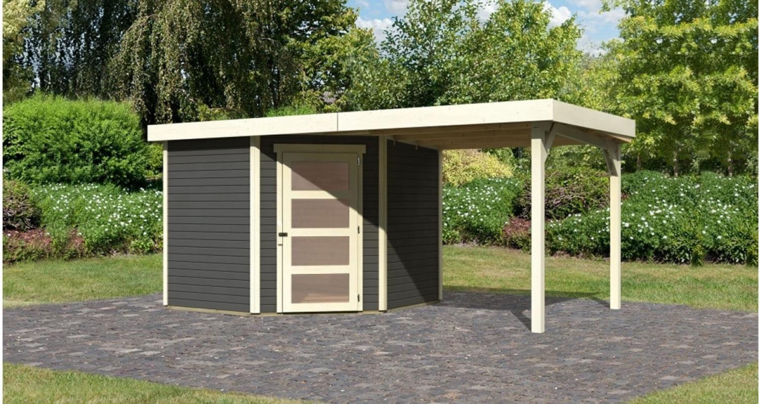 Karibu Gartenhaus 19mm Schwandorf 5 mit Anbau 2,40m Terragrau nur Anbau Bild 1