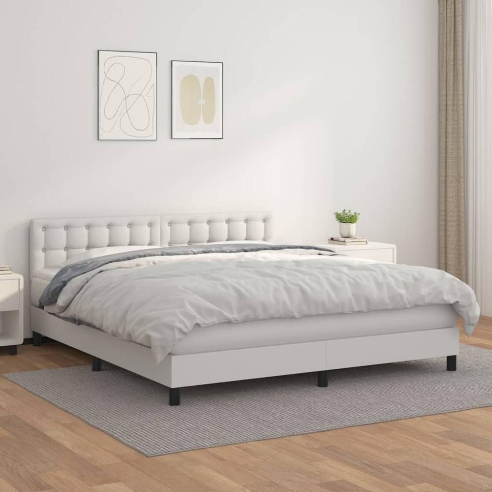 vidaXL Boxspringbett mit Matratze Weiß 160x200 cm Kunstleder 3141132 Bild 1