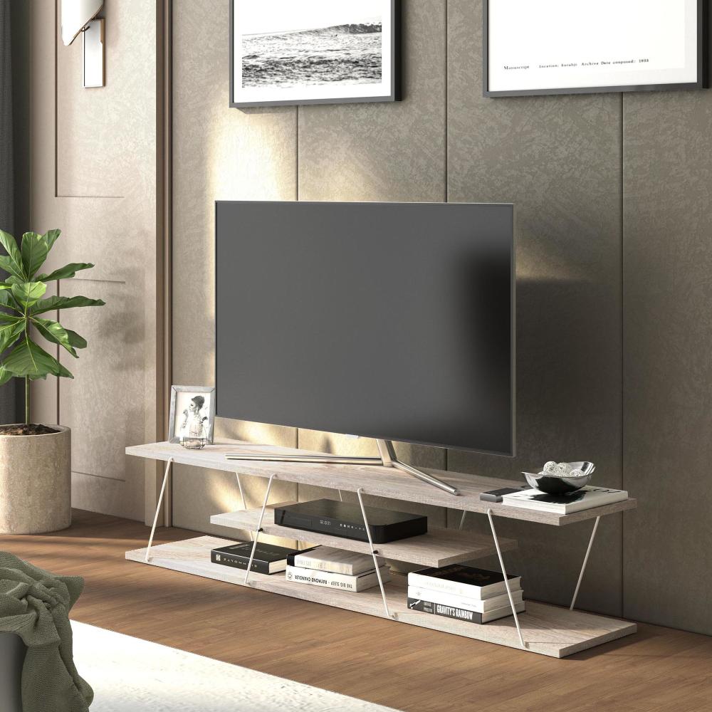 Fernsehtisch Säffle 143 x 33 x 30 cm Eicheoptik / Weiß [en. casa] Bild 1