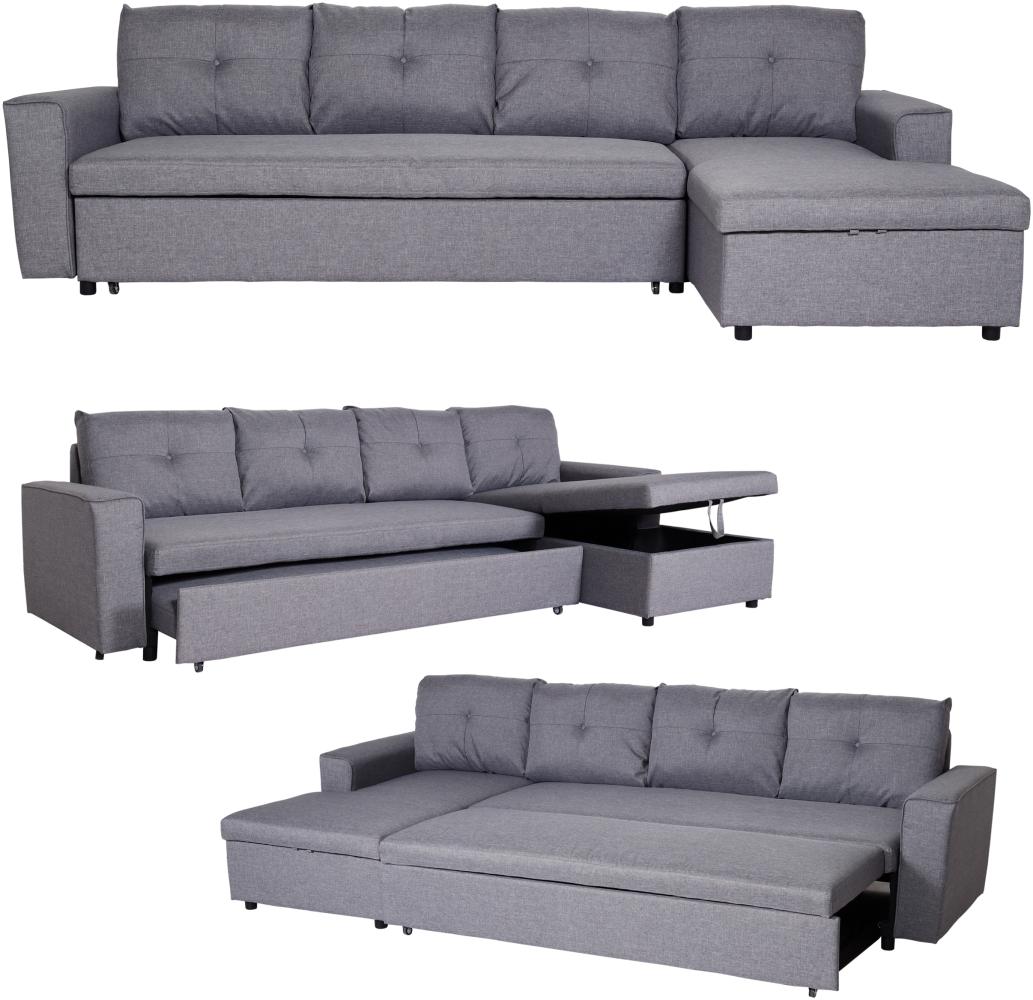 Ecksofa mit Bettkasten HWC-L16, Couch Sofa L-Form, Liegefläche links/rechts Nosagfederung Stoff/Textil 290cm ~ grau Bild 1