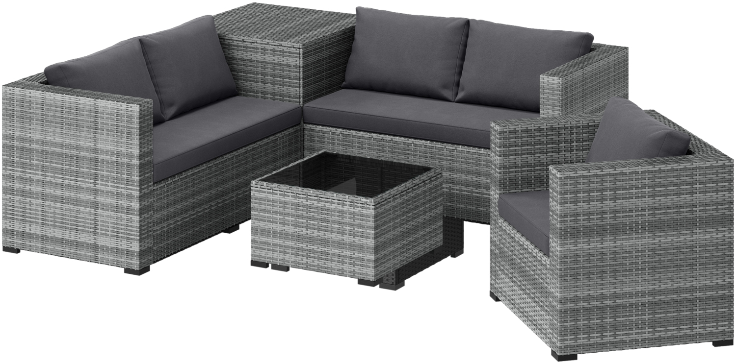 STEELSØN 'Veloria' Polyrattan Sitzgruppe, 2 Sofa, Tisch, Aufbewahrungsbox, mit Sessel, grau Bild 1