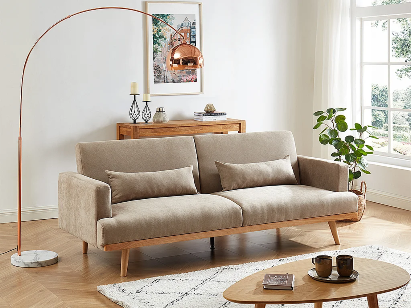 Vente-unique - Schlafsofa Klappsofa 3-Sitzer - Stoff - Beige - ESME Bild 1