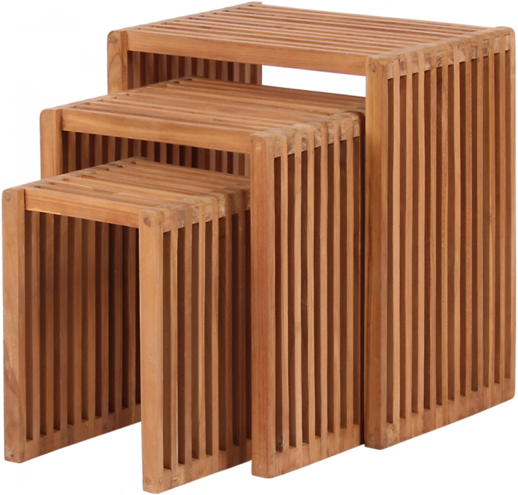 deVries Beistelltisch 3er-Set "WOODIE" aus Teakholz 1 x Tisch 25 x 25 x 35 cm 1 x Tisch 27 x 30 x 43 Bild 1