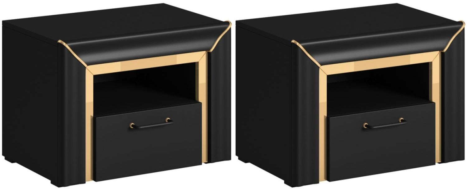 2er-Set Nachtkonsolen Nachtschrank Ahlen 60 x 40 x 44 cm schwarz Gold Spiegelfolie Bild 1