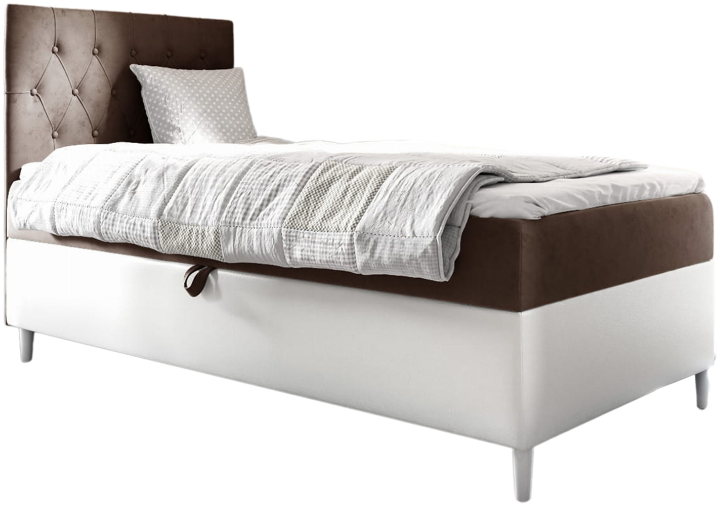 MEBLINI Kinderbett mit Bettkasten FILIPPO 1 80x200 Links – H3/Braun Samt Gepolstert Einzelbett mit Matratze - Polsterbett mit Stauraum - Bett mit Kopfteil – Stauraumbett Bild 1