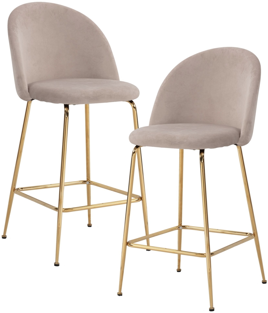 FineBuy 2er Set Barhocker Samt Hocker mit Lehne & goldenen Beinen, Küchenhocker Skandinavisch Stoff / Metall 110 kg, Design Barstuhl Tresenhocker, Bistrohocker Gepolstert Beige Bild 1