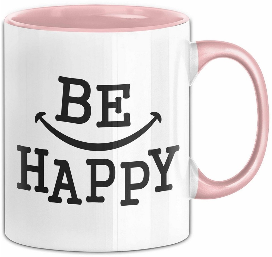 Trendation Tasse Be Happy Tasse Geschenk Positivität Geschenkidee Fröhlich Kaffee-Beche Bild 1