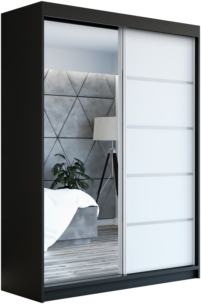 Schwebetürenschrank GAP 2-türig Schrank 180 cm (mit Spiegel) Farbe: Schwarz, weiß Bild 1