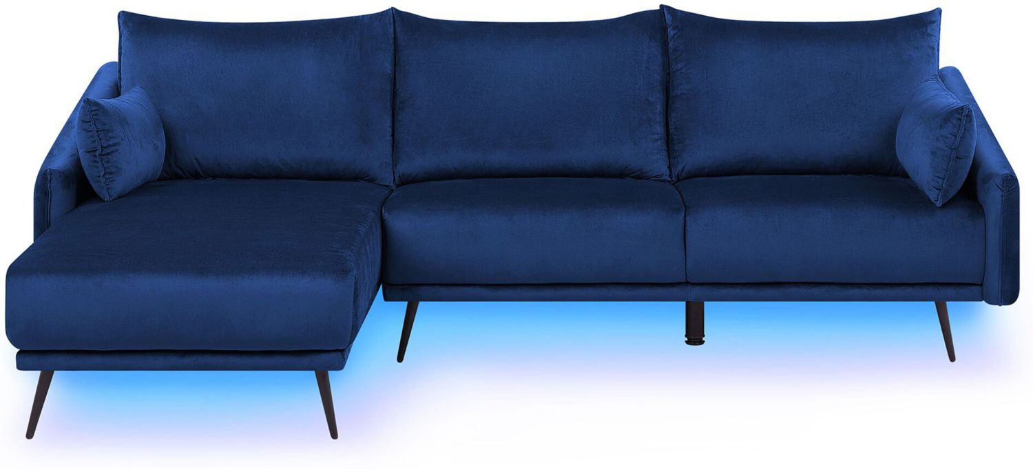 Ecksofa Samtstoff marineblau mit LED-Beleuchtung rechtsseitig VARDE Bild 1