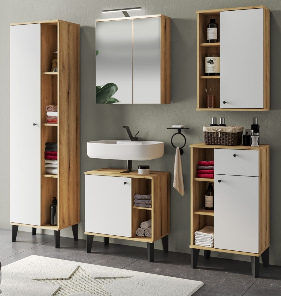 Badmöbel Set 5-teilig Torsby in weiß und Eiche 180 cm Bild 1