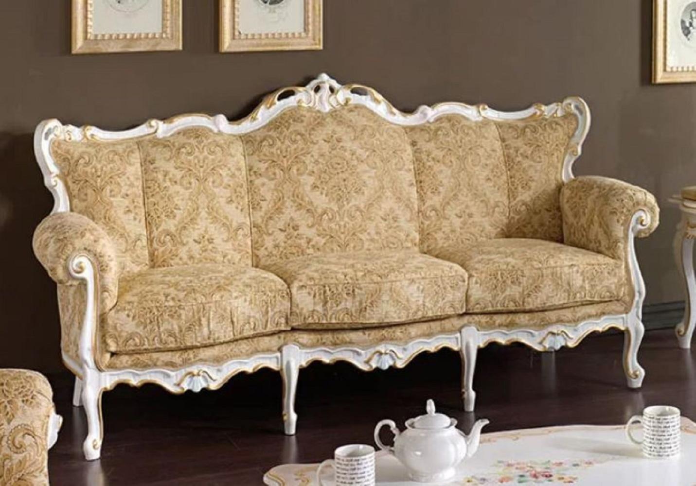 Casa Padrino Luxus Barock Sofa Beige / Weiß / Gold - Handgefertigtes Wohnzimmer Sofa im Barockstil - Barock Wohnzimmer & Hotel Möbel - Luxus Qualität - Made in Italy Bild 1