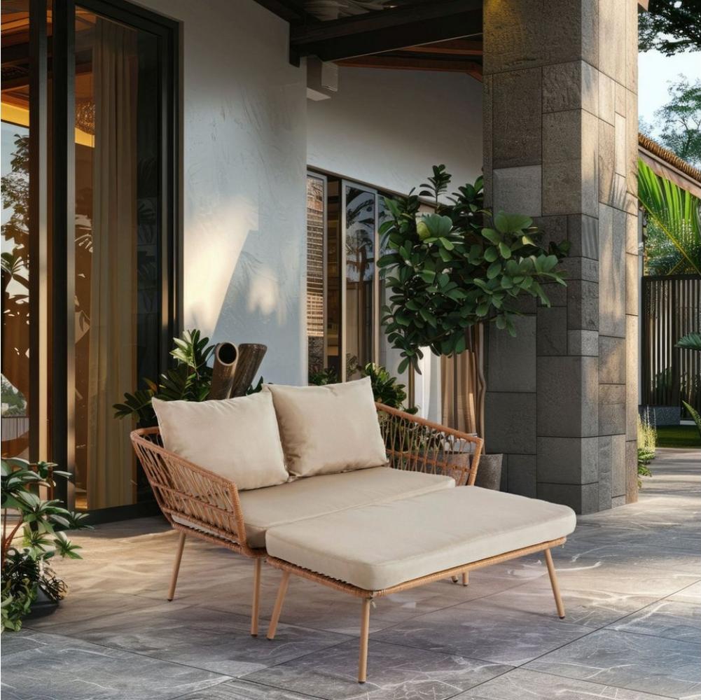 Wohnando Gartenliege Gartensofa "Maike" modernes Loungesofa, Rattan, 126x116x67cm (BxTxH), 1 St, mit Auflage und Kissen grau beige, Gartensonnenliege, Gartenmöbel Bild 1