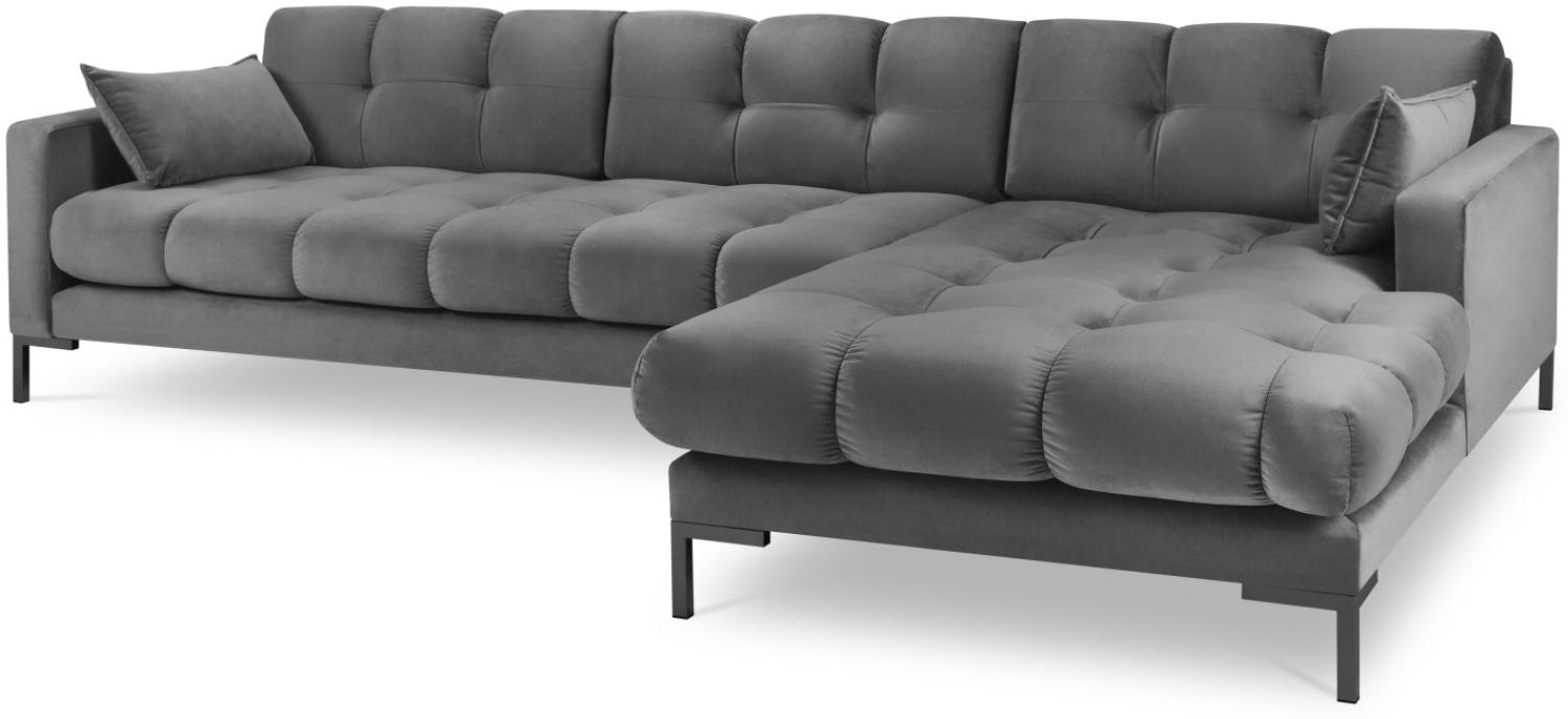 Micadoni 5-Sitzer Samtstoff Ecke rechts Sofa Mamaia | Bezug Light Grey | Beinfarbe Black Metal Bild 1