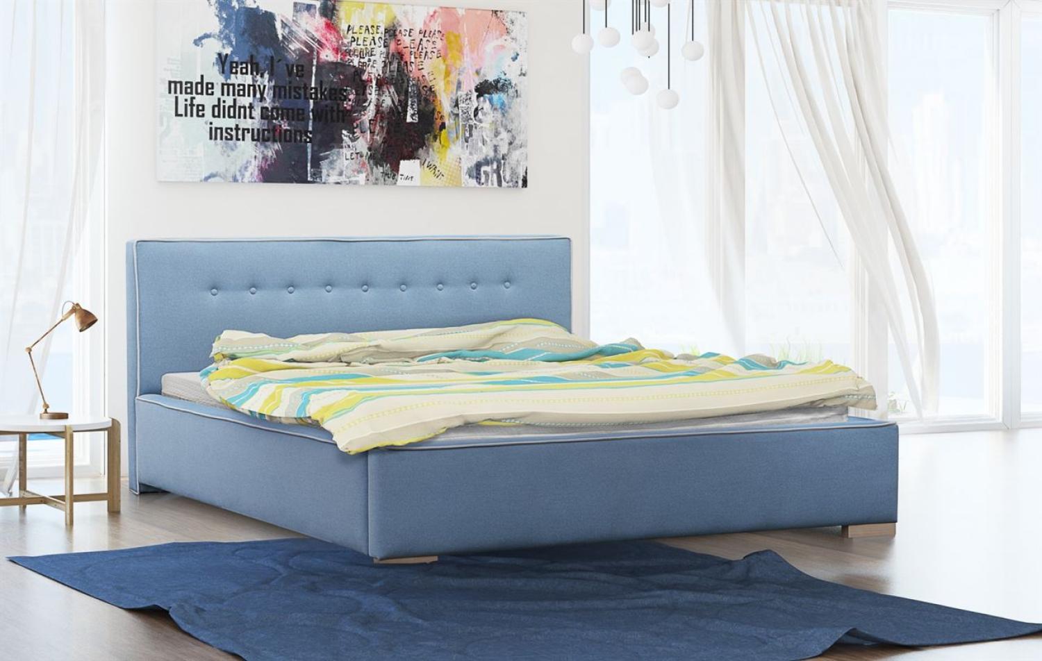 Polsterbett Bett Doppelbett DEVIN Polyesterstoff Hellblau 160x200 cm Bild 1