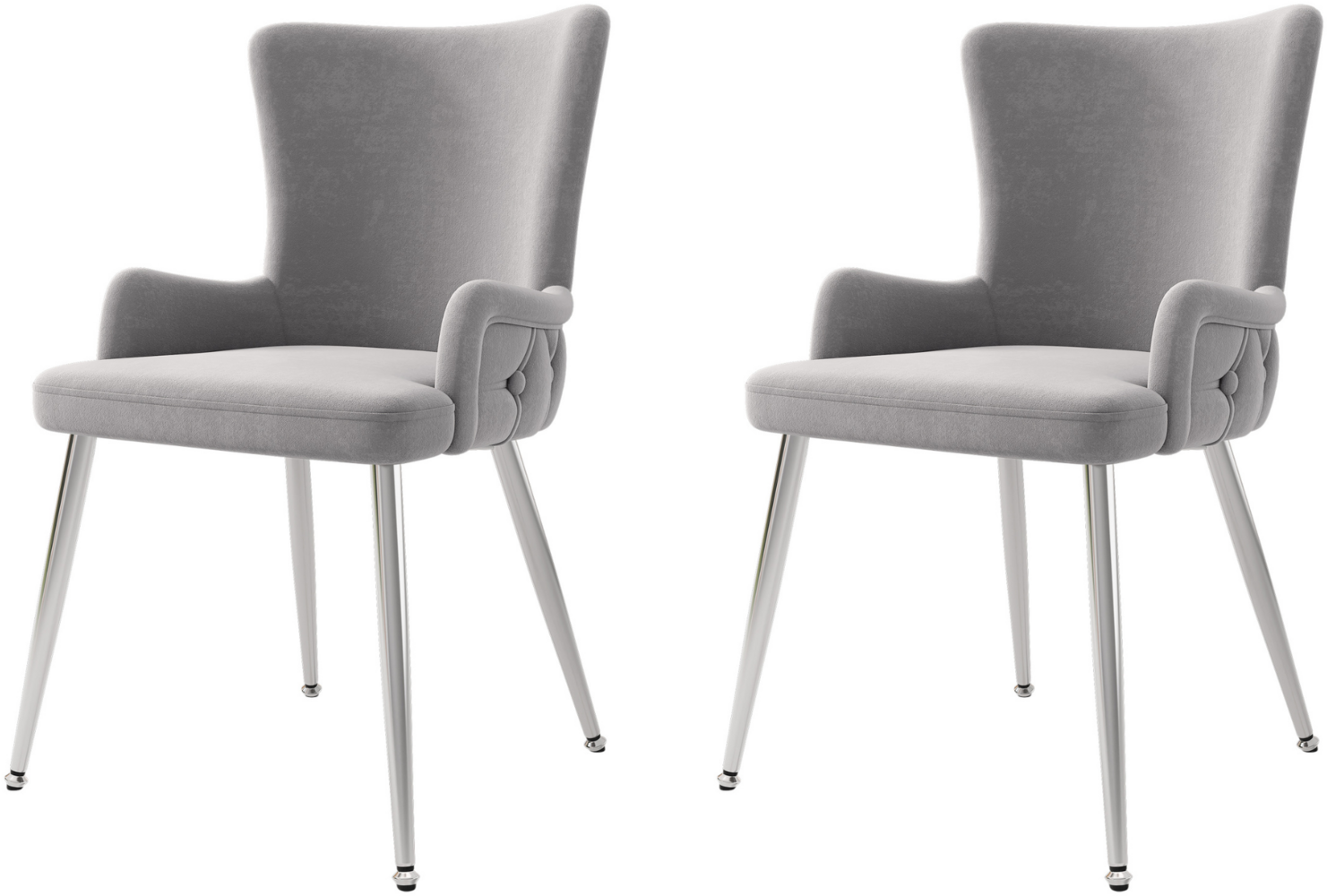 Merax Samt-Esszimmerstuhl, 2er-Set, luxuriöser Wohnzimmer-Schlafzimmer-Loungesessel mit vier silberfarbenen Metallstützbeinen, hellgrau Bild 1