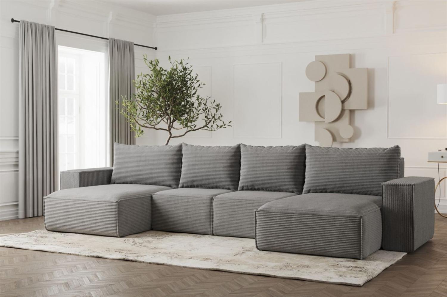 Wohnlandschaft U-Form Sofa ESTELLE in Stoff Poso Grau Bild 1