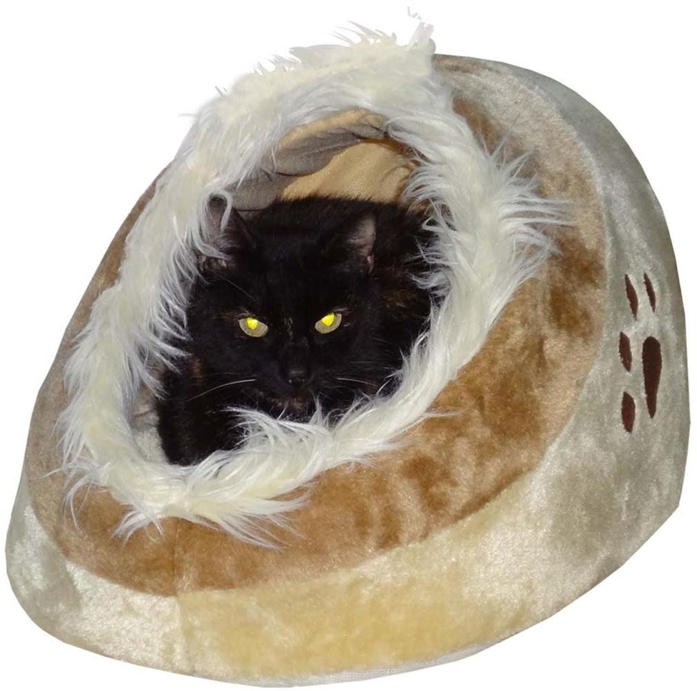 Waschbares Flauschi Katzenhöhle, Tierbett mit Kuscheleinlage für Hund, Katze & Haustier, Beige, 45 x 30 x 35 cm Bild 1