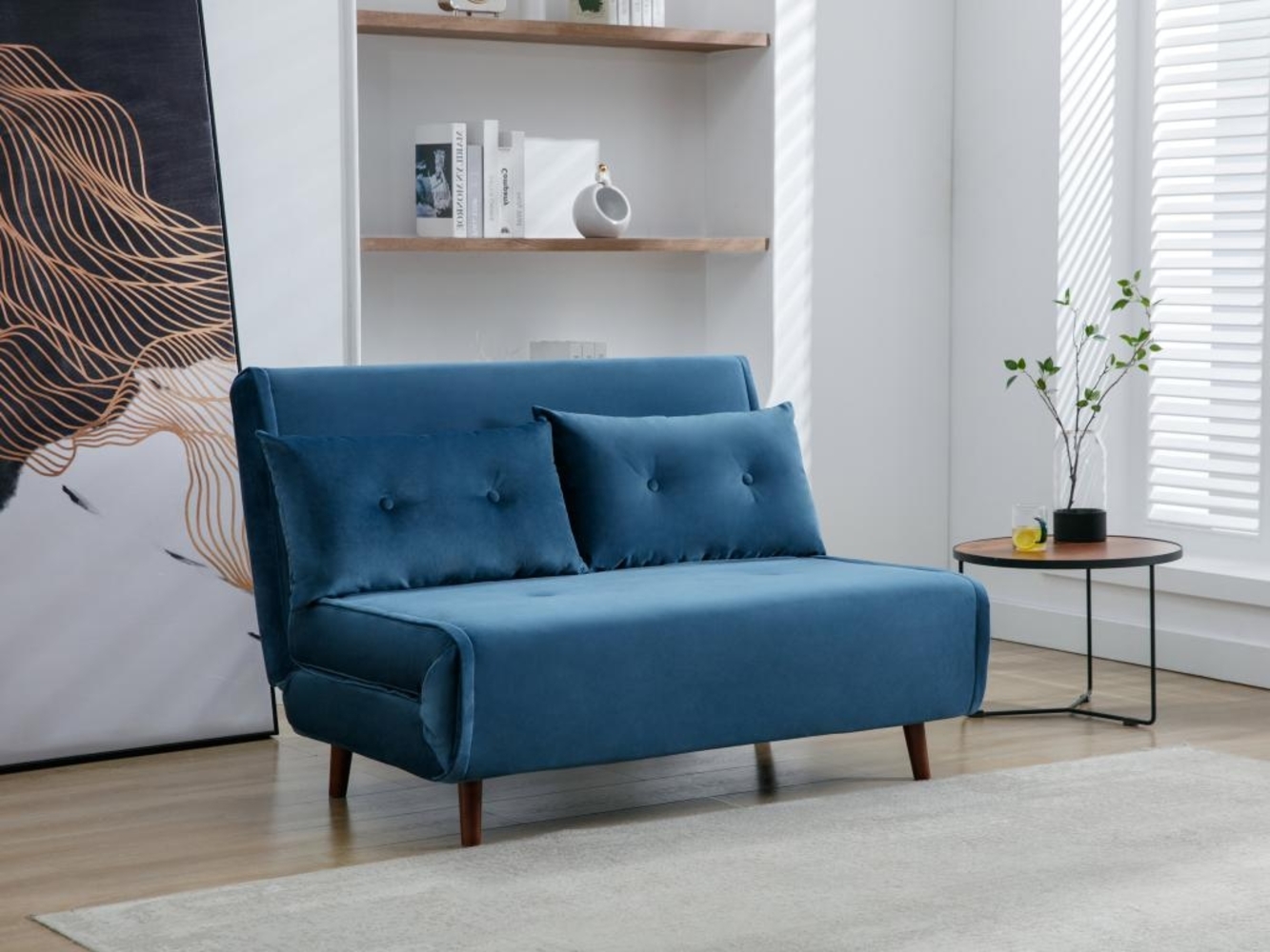 Vente-unique - Sofa 2-Sitzer mit Schlaffunktion - Samt - Dunkelblau - URIBIA Bild 1