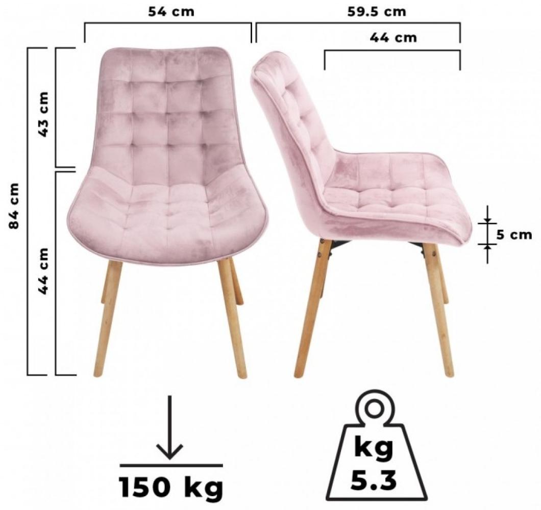 MIADOMODO® 2er-Set Esszimmerstühle gesteppt, Samt/Buchenholz rosa Bild 1