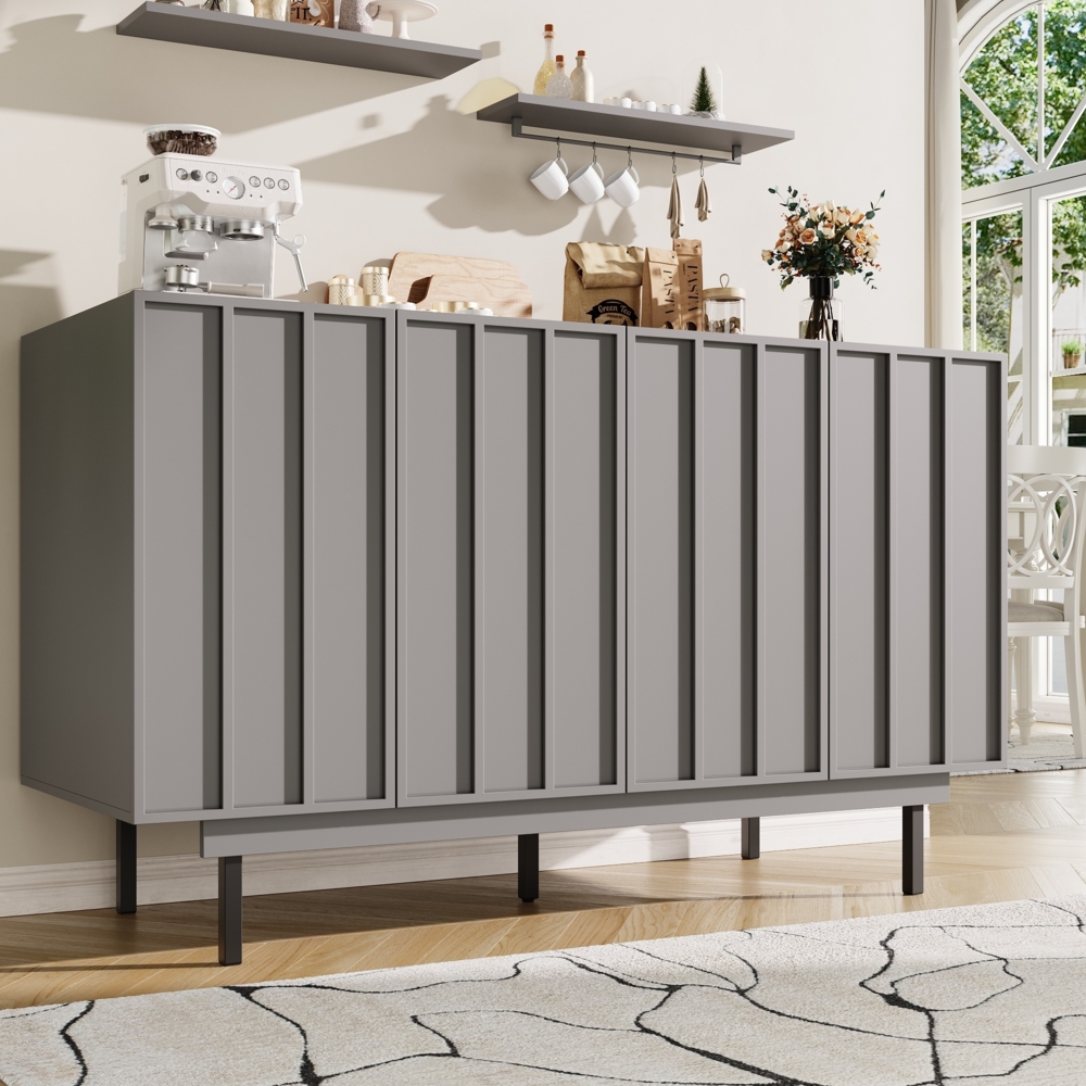 Merax Esszimmerschrank (140×38,5×82,5cm), Esszimmer-Wohnzimmer-Aufbewahrungsschrank, einzigartiges Design, Schranktürdesign, freistehender Schrank, Minimalistisches Sideboard, Grau Bild 1