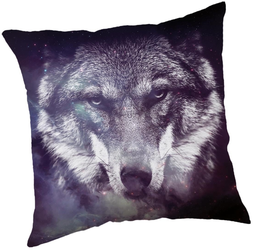 Blue Wolf Kissenhülle 45x45 cm Zierkissen Bezug Sofa Dekokissen Polyester Bild 1